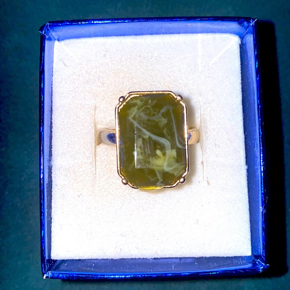 7.5 Jade Green Marble Gold Ring